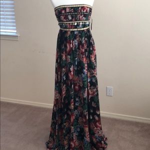 Long floral Marchesa maxi dress.